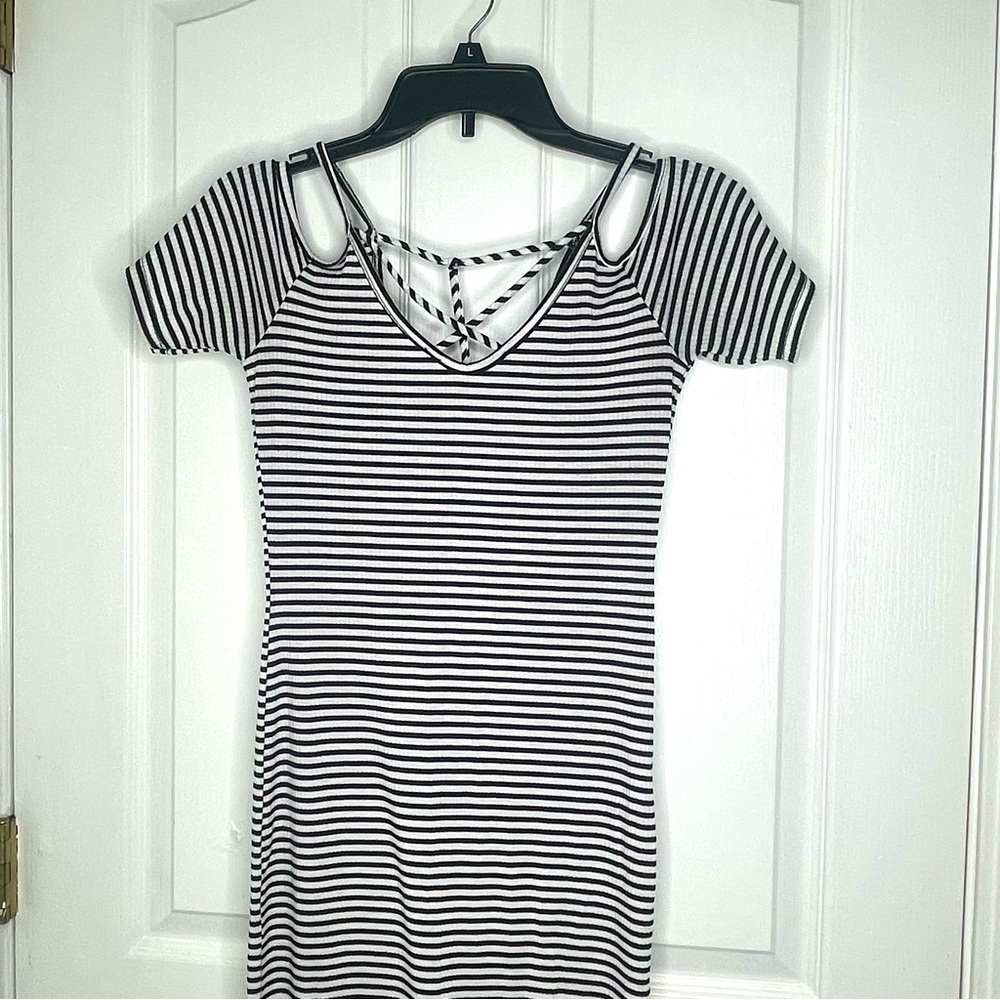 Black and White Striped fitted Maxi Dress- Size L